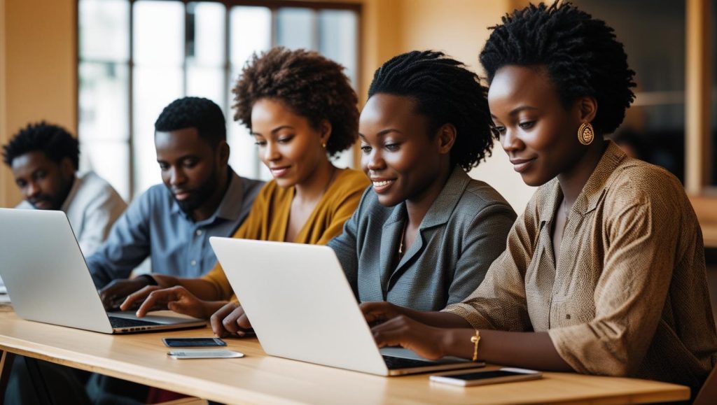 Women and a man working with digital marketing for nonprofits.