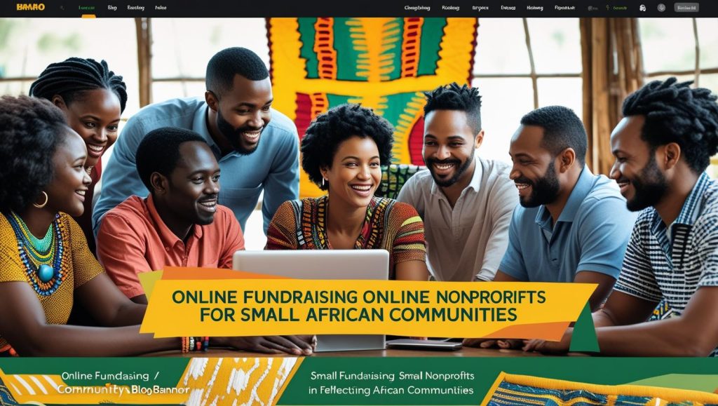 Image with women and men focused on online fundraising for small nonprofits.